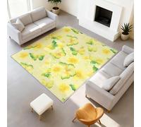 Rugs for Bedroom Living Room - Non-Slip Rugs Living Room Floor Carpet Short Pile Non Shedding Soft Touch Rug Easy to Clean 80 cm x 150 cm Yellow Elegant Flying Butterfly