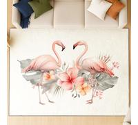 Rugs for Bedroom Living Room - Non-Slip Rugs Living Room Floor Carpet Short Pile Non Shedding Soft Touch Rug Easy to Clean 80 cm x 150 cm pink Watercolor Bird Leaf