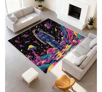 Rugs for Bedroom Living Room - Non-Slip Rugs Living Room Floor Carpet Short Pile Non Shedding Soft Touch Rug Easy to Clean 120 cm x 170 cm Black Dreamy Planet Astronaut