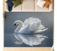 Rugs for Bedroom Living Room - Non-Slip Rugs Living Room Floor Carpet Short Pile Non Shedding Soft Touch Rug Easy to Clean 80 cm x 150 cm Gray Animal Elegant Swan