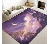 Rugs for Children Room, Fantasy Night Sky Trees Moon, Purple, Anime, 120 x 160 cm Soft Microfiber Carpet, Machine Washable Rug for Living Room, Bedroom, Kitchen and Dining Room Floor Mat