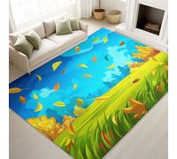 Rugs for Children Room, Plants Falling Leaves, Blue, Cartoon, 60 x 120 cm Soft Microfiber Carpet, Short Pile Rug for Living Room, Bedroom, Kitchen and Dining Room Floor Mat
