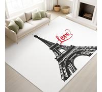 Rugs for Dining Room, Architecture Eiffel Tower Love Print, Black White, Simple, 120 x 180 cm Soft Microfiber Carpet, Easy Care Rug for Living Room, Bedroom, Kitchen and Dining Room Floor Mat