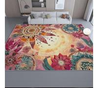 Rugs for Entryway Washable 35 x 59 inches Non Slip Door Bohemian Floral Mandala Mat Indoor Entrance Printed Faux Wool Throw Rugs for Entrance Front Porch Kitchen Living Room Pink Green