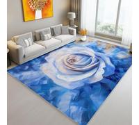 Rugs for Entryway Washable 35 x 59 inches Non Slip Door Roses Oil Painting Delicate Beauty Mat Indoor Entrance Printed Faux Wool Throw Rugs for Entrance Front Porch Kitchen Living Room Navy Blue