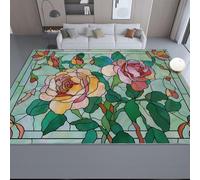 Rugs for Entryway Washable 35 x 59 inches Non Slip Door Stained Glass Roses Flowers Mat Indoor Entrance Printed Faux Wool Throw Rugs for Entrance Front Porch Kitchen Living Room Green