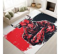 Rugs for Kids Room, Animals Angry Ox, Red, Comic, 60 x 120 cm Soft Microfiber Carpet, Short Pile Rug for Living Room, Bedroom, Kitchen and Dining Room Floor Mat