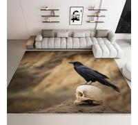 Rugs for Living Room, 120 x 170 cm Soft Low Pile Fluffy Non Slip Area Rugs for Bedroom Dining Room Lounge - Dark Fantasy Gothic Raven Skull Durable Non-Shedding Floor Carpet Brown
