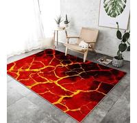 Rugs for Living Room 160 x 230 cm, Abstract Area Rug Non-Slip Low Pile Non-Shedding, Fantasy Cracks Flames Power Carpet Printed Suitable For Bedroom Kitchen and Office Red
