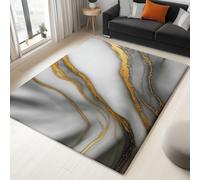Rugs for Living Room - 180 x 240 cm Soft Low Pile Fluffy Non Slip Area Rugs for Bedroom Dining Room Lounge, Gold Texture Marble Durable Non-Shedding Floor Carpet, White