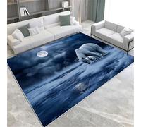 Rugs for Living Room 60 x 90 cm Machine Washable Soft Low Pile Non-Slip Carpet, Animal Polar Bear Area Rugs - Non-Shedding Blue Print Carpet for Bedroom Home Office