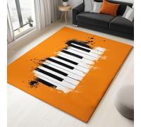 Rugs for Living Room 60 x 90 cm Soft Low Pile Fluffy Non Slip Area Rugs, for Bedroom Dining Room Lounge - Music Theme Piano Keys Durable Non-Shedding Floor Carpet Orange