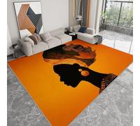 Rugs for Living Room African Woman Ethnic Map Large Area Rug 80x150 cm, Machine Washable Non Slip Orange Color Carpet for Bedroom Bedside Hallway Office