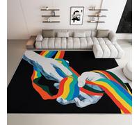 Rugs for Living Room Minimalist Hand Colorful Stripes Large Area Rug 120x170 cm, Machine Washable Non Slip Black Carpet for Bedroom Bedside Hallway Office