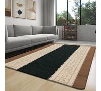 Rugs for Living Room with Large Heavy Duty, Non-Slip and Washable, Geometric Kitchen and Bedroom Gel Back Rug Non-Shed Low Pile Hallway Accessories |120 x 150 cm -Black Beige
