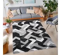 Rugs for Living Room with Large Heavy Duty, Non-Slip and Washable, Geometric Non-Shed Low Pile Bedroom Decor, Kitchen and Hallway Anti slip Black Grey Rug
