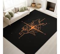 Rugs for Travel Lovers, Artistic World Map, Black, Minimalist, 140 x 200 cm Soft Microfiber Carpet, Non-Slip Rug for Living Room, Bedroom, Kitchen and Dining Room Floor Mat