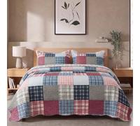 Rugs Garden Patchwork Quilt Bedspread - Reversible Floral Cotton Bed Cover with 2 Pillow Shams - Lightweight Quilted Throw (King, Chic Vintage)