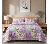Rugs Garden Patchwork Quilt Bedspread - Reversible Floral Cotton Bed Cover with 2 Pillow Shams - Lightweight Quilted Throw (King, Blossom)