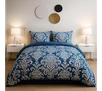 Rugs Inn - Damask Duvet Cover Set - For All-Season, Lightweight Soft Microfibre with 1 Pillow Cases (Blue, Single)