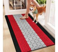 Rugs Inn Gel Back Door Mat - Heavy Duty Non Slip Backing Geometric Pattern Dirt Trapper Washable Floor Mats for Kitchen Bedroom Living Room Hallway (Black Red, 50 x 80 cm)