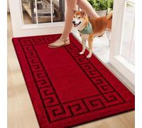 Rugs Inn Gel Back Door Mat - Heavy Duty Non Slip Backing Geometric Pattern Dirt Trapper Washable Floor Mats for Kitchen Bedroom Living Room Hallway (Red, 50 x 80 cm)