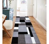 Rugs Inn Kilas Large Runner- Soft Solid Bright Color Geometric Non-Shed Low Pile Distressed Washable Large Runner Rug for Hallway Hall Lounge Bedroom Living Room (80 x 300 cm, Grey Black)