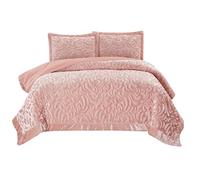Rugs Inn King Size Bedspread Throw Velvet Bed Blanket Super Soft Warm Bedding Set with 1 Quilted Bedspread King Size + 2 Matching Pillow Shams - Pink