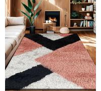 Rugs Inn Nova Rug - Extra Large Soft Shaggy Area Carpet, Dense Thick Pile with Geometric Design for Bedroom, Living Room, Dining Room, and Hallway Kitchen (Rose Black Silver, 160x230 cm)