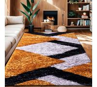 Rugs Inn Nova Rug - Extra Large Soft Shaggy Area Carpet, Dense Thick Pile with Geometric Design for Bedroom, Living Room, Dining Room, and Hallway Kitchen (Ochre Grey Silver, 120x170 cm)