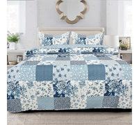 Rugs Inn Patchwork Floral Bedspread Quilted Cotton Bed Throw Classical Vintage Look Reversible Bedspread Double Bed Throw Lightweight Quilt Coverlet Bedspread -ICE BLUE FLORAL(Des 6)