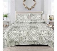 Rugs Inn Patchwork Floral Bedspread Quilted Cotton Bed Throw Classical Vintage Look Reversible Double Bed Throw Lightweight Quilt Coverlet MONOCHROME GEO (Des 2)