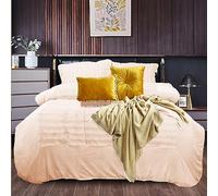Rugs Inn Plush Velvet Bedspread Bed Throw Single Bedding Set Super Soft Sherpa Fleece Cozy Warm Bed Blanket Bedspread Comforter Set for Sofa Bed Couch - Beige Roma