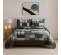 Rugs Inn Quilt Patchwork Bedspread 2 Piece Set - Coverless Quilted Bedspread, Reversible, Lightweight Quilt Comfort with 2 Pillow Sham (Denim Grey, S. King)