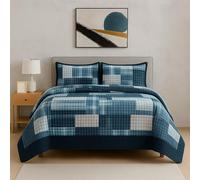Rugs Inn Quilt Patchwork Bedspread 2 Piece Set - Coverless Quilted Bedspread, Reversible, Lightweight Quilt Comfort with 2 Pillow Sham (Denim Blue, Double)