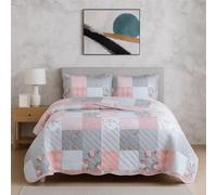 Rugs Inn Quilt Patchwork Bedspread 2 Piece Set - Coverless Quilted Bedspread, Reversible, Lightweight Quilt Comfort with 2 Pillow Sham (Floral Grey, S. King)