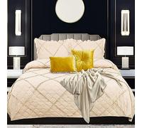 Rugs Inn Ruffle Quilted Bedspread -3Pcs Bed Throws for Room Decor Embossed Striped Pattern Reversible Quilt Bedspreads Coverlets with 2 Pillow Shams (Super King, Beige)