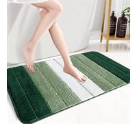 Rugs Inn Stripe Microfiber Memory Foam Bath Mat - Fast Drying Non slip Mats for Bathroom, Shower and Toiler Floor, Quick Dry, Water Absorbent and Washable Bathmats (Green, 50x60 cm)