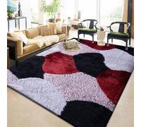 Rugs Inn Super Soft Door Mat for Indoor Front or Back Door Use - Beautiful Abstract Design Luxury Heavy Rug for Kitchen - 60 x 110 cm- Pona Red Grey Silver