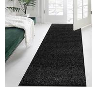 Rugs Inn Verona Shaggy Collection Door Mat - Modern Super Soft Dense Pile Thick Non-Slip Doormat for Bedroom Living Room TV Lounge Floor Mats (Black, 60x110 cm)