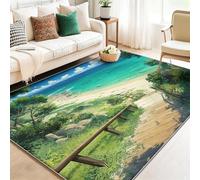 Rugs Living Room 120 x 180 cm, Machine Washable Rug Non-Slip Low Pile Carpet, Soft Anime Coastal Beach Area Rugs for Bedroom Kitchen Entryway Hallway Dinning Room, Green