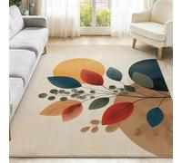Rugs Living Room 120 x 180 cm, Machine Washable Rug Non-Slip Low Pile Carpet, Soft Mid-20Th Century Plants Geometry Area Rugs for Bedroom Kitchen Entryway Hallway Dinning Room, Beige