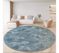 Rugs Living Room 120cm, Short Pile Abstract Style Round Area Rug for Bedroom Kitchen Hallway - Washable Non-Slip No Shedding Simple Elegant Waves Lines Printed Round Carpet Blue