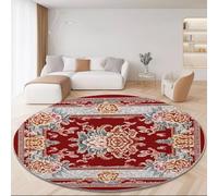Rugs Living Room 120cm, Short Pile East Style Round Area Rug for Bedroom Kitchen Hallway - Washable Non-Slip No Shedding Traditional Ethnic Ornate Flowers Printed Round Carpet Red