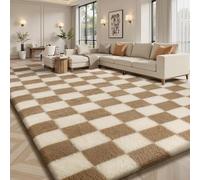 Rugs Living Room 120x160cm,Beige and White Checkered Area Rug for Bedroom,Washable Anti Slip Extra Large Shaggy Rug Soft Fluffy Rug Fuzzy Carpet for Kids Room Nursery,Dorm Home Decor(AA)