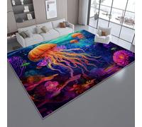 Rugs Living Room 160 x 230 cm, Colorful Anti-Slip Backing Carpets - Dream Oil Painting Jellyfish Coral Reef Area Rug Super Soft Fluffy Shaggy Rugs Suit for Bedroom Lounge Office Home Decor