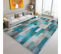 Rugs Living Room 160 x 230 cm Low Pile Carpet with Non Slip Backing Modern Geometry Wooden Texture Abstract for Living Room Dining Room Nursary Office Kitchen, Blue Brown