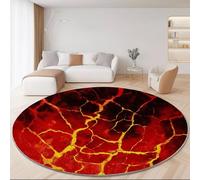 Rugs Living Room 180cm, Short Pile Abstract Style Round Area Rug for Bedroom Kitchen Hallway - Washable Non-Slip No Shedding Fantasy Cracks Flames Power Printed Round Carpet Red
