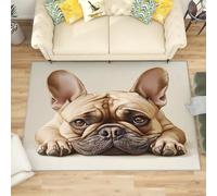 Rugs Living Room 180x240 cm Animal French Bulldog Non-Slip Washable Area Rug for Bedroom Light Brown Large Thin Short Low Pile Floor Carpet for Office Bathroom Dinning Room Playroom