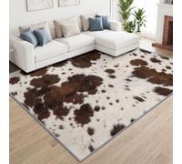 Rugs Living Room 240 x 300cm, Natural Brown White Fur Non Slip Carpet | Rustic Western Cowhide Texture Area Rug for Bedroom, Low Pile Floor Carpet Mat for Kids Room Kitchen Dining Room Office